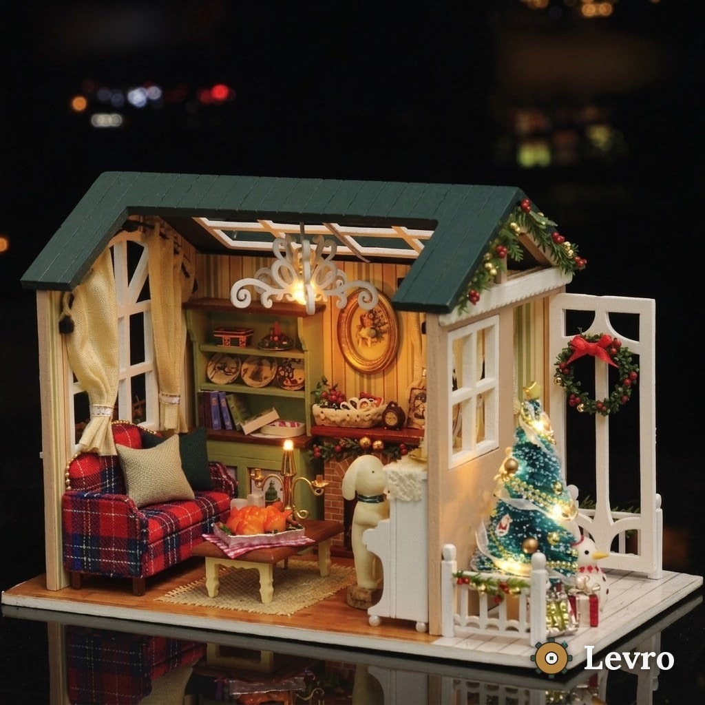 Christmas Cabin miniature kit glowing at night