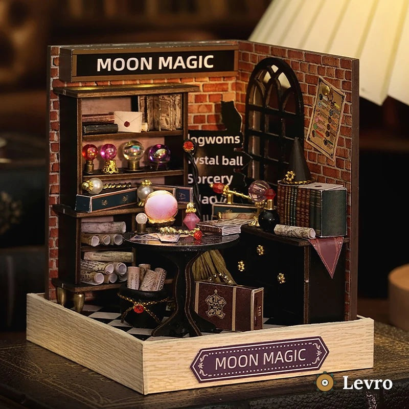 Moon Magic Shop miniature kit – tiny potion shop with crystal balls and spell books