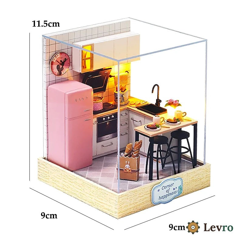 Pink Kitchen miniature kit – tiny retro kitchen with pink fridge and breakfast bar – view 2