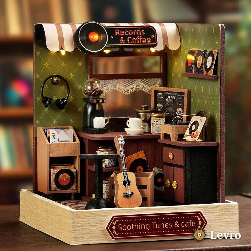 Records & Coffee miniature kit – tiny music café with turntable and guitar – view 2