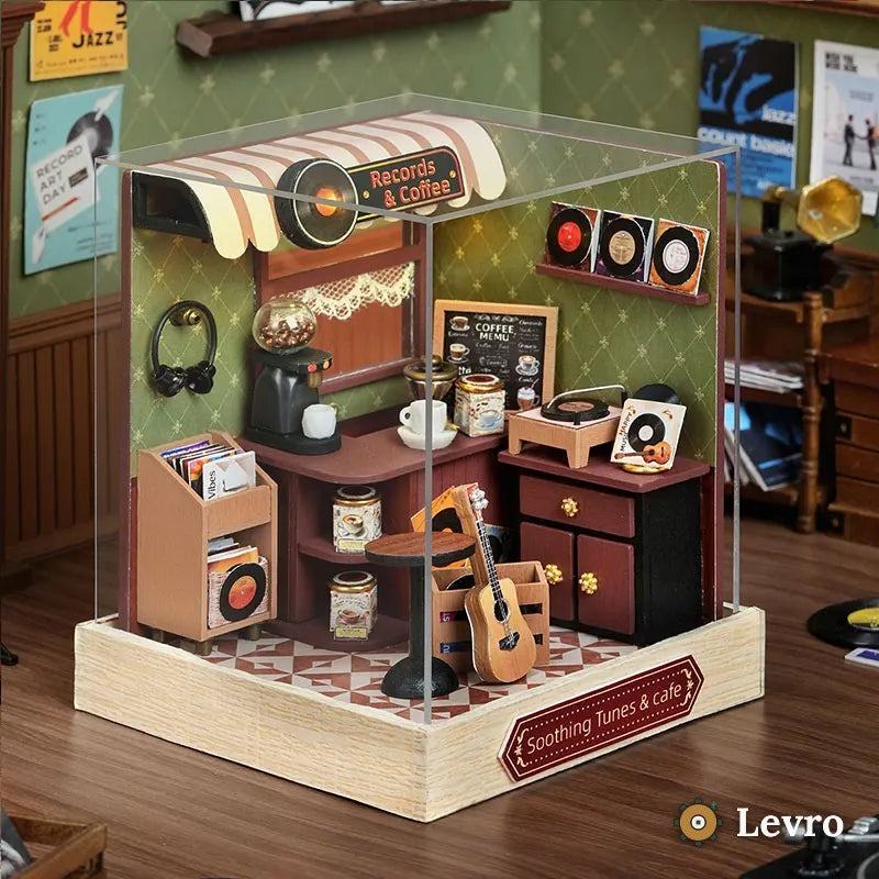 Records & Coffee miniature kit – tiny music café with turntable and guitar – view 3
