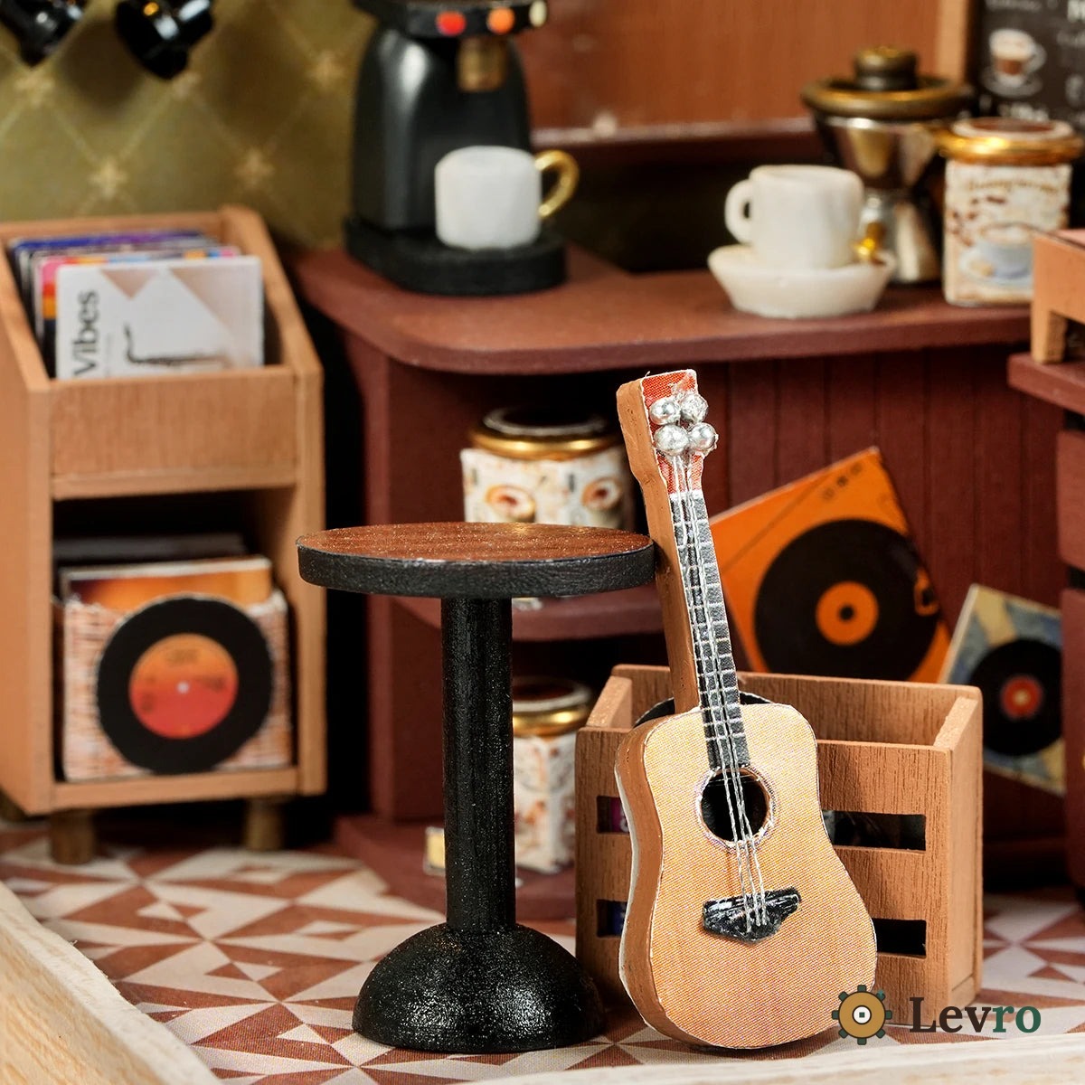 Records & Coffee miniature kit – tiny music café with turntable and guitar – view 5