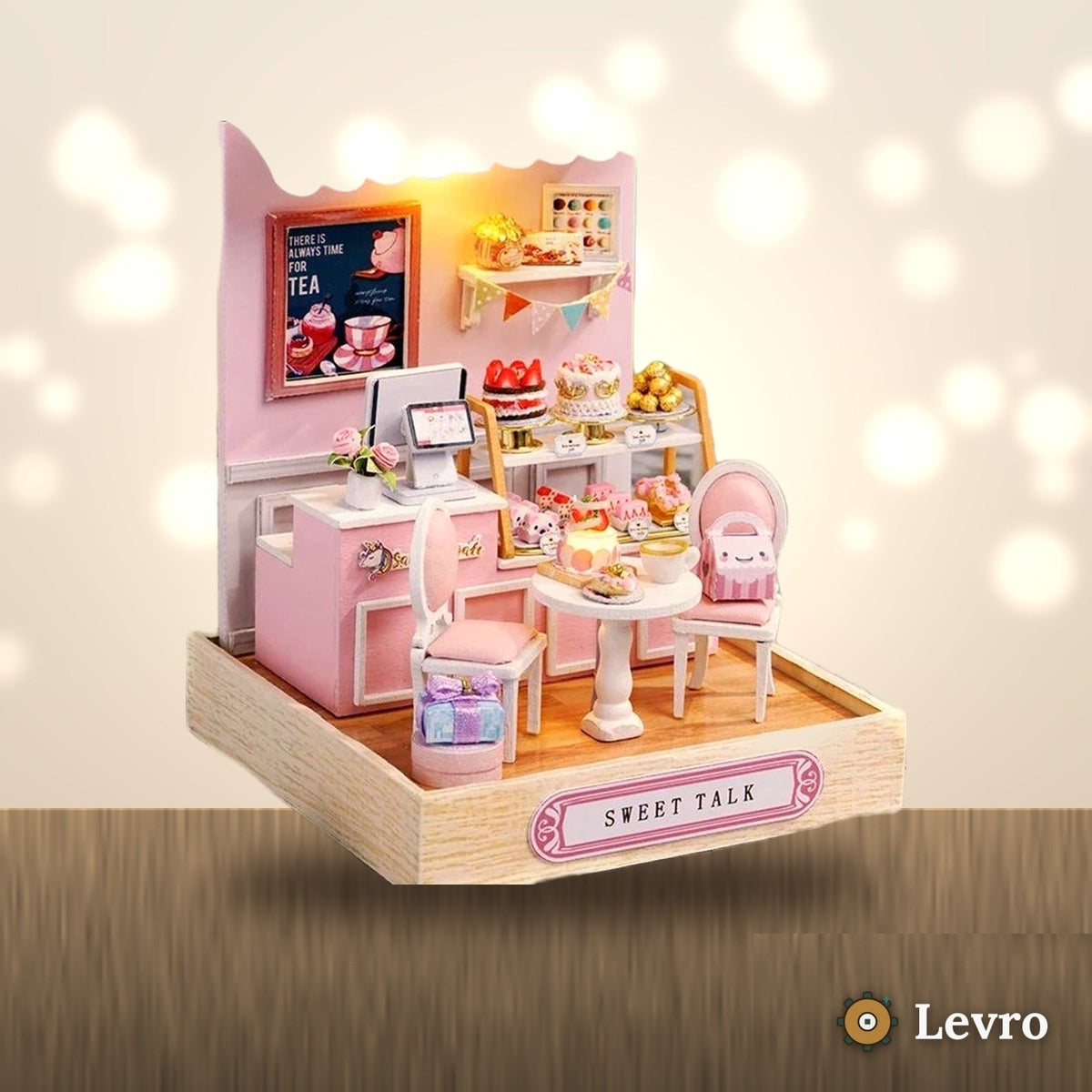 Sweet Cake Shop miniature kit on a shelf – DIY miniature house with LED light