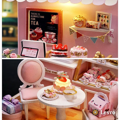 Sweet Cake Shop miniature kit – tiny pink bakery with cakes and café table – view 2