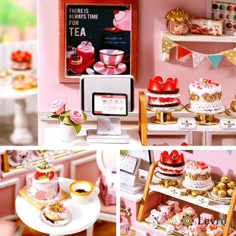 Sweet Cake Shop miniature kit – tiny pink bakery with cakes and café table – view 3