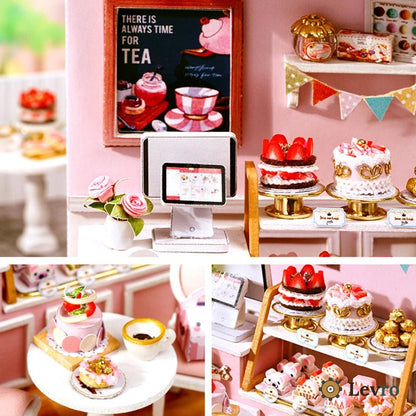 Sweet Cake Shop miniature kit – tiny pink bakery with cakes and café table – view 3
